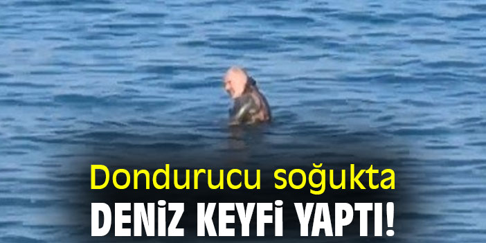 Dondurucu soğukta deniz keyfi yaptı!