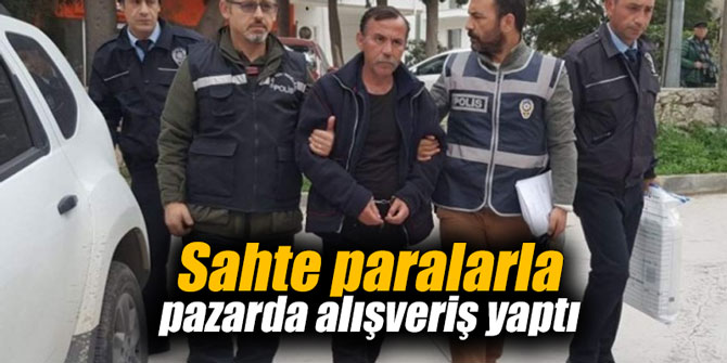 Sahte paralarla pazarda alışveriş yaptı