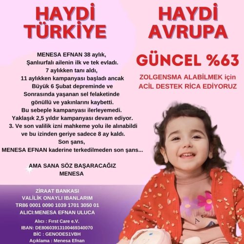 SMA'lı Menesa destekleri bekliyor!